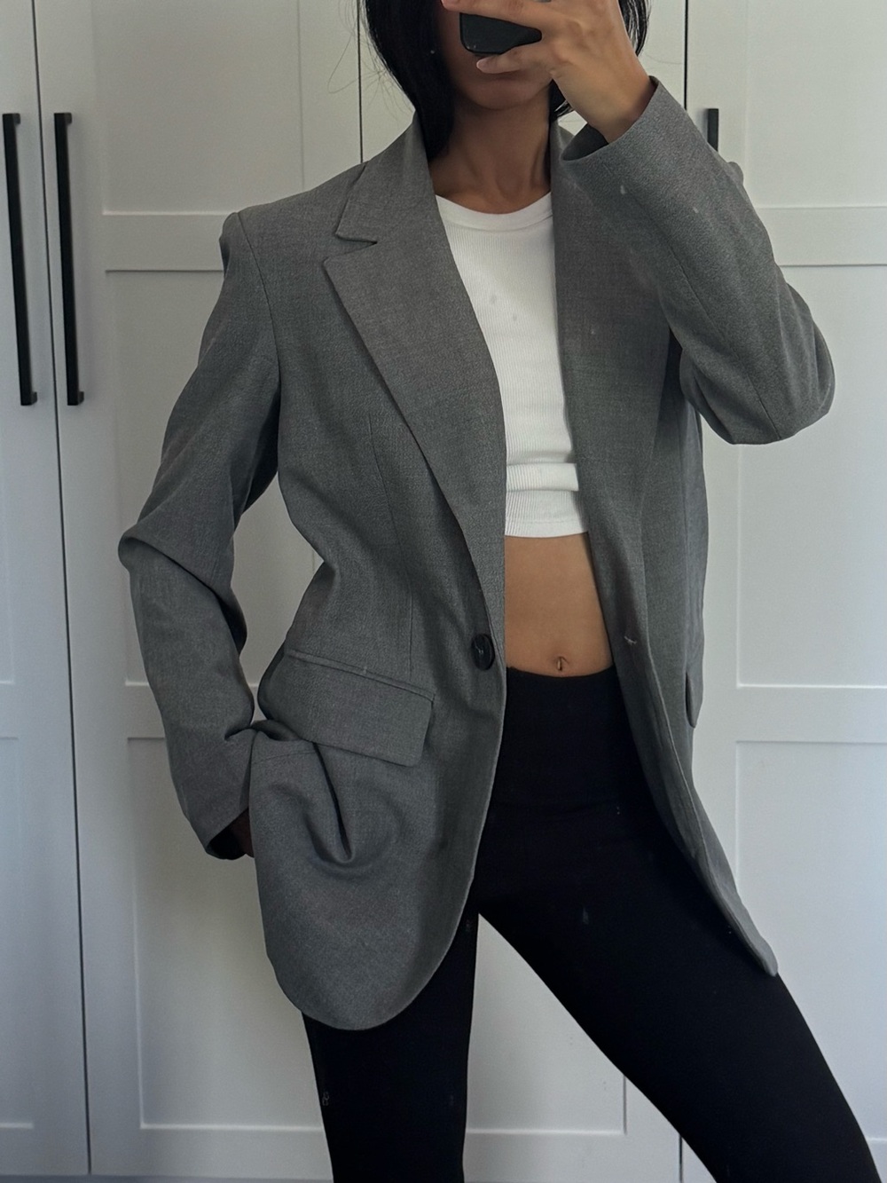 Gray Single-Button Oversized Blazer